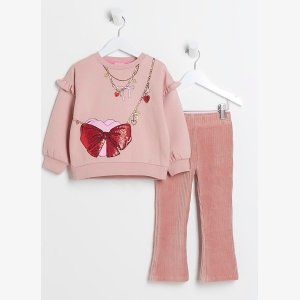 Mini Girls Pink Necklace Bag Sweatshirt Set