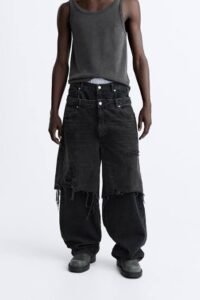 BAGGY FIT JEANS WITH OVERLAYED BERMUDA SHORTS