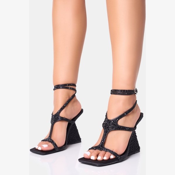 SPRITZ BLACK DIAMANTE  ENCRUSTED STRUCTURED WEDGE - Image 4