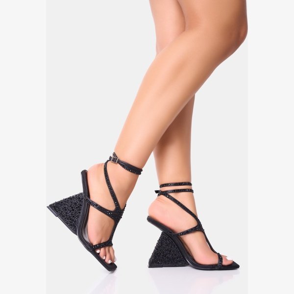 SPRITZ BLACK DIAMANTE  ENCRUSTED STRUCTURED WEDGE - Image 2