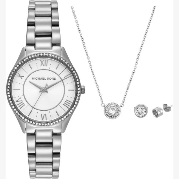 LAURYN THREE-HAND STAINLESS STEEL WATCH, EARRINGS AND NECKLACE GIFT SET - Image 3