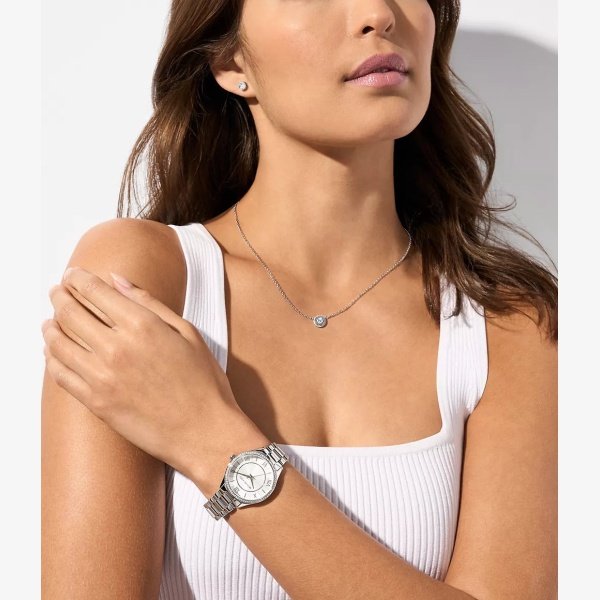 LAURYN THREE-HAND STAINLESS STEEL WATCH, EARRINGS AND NECKLACE GIFT SET - Image 6