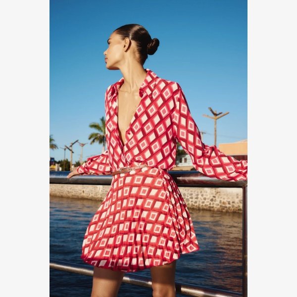 GEOMETRIC PRINT MINI SKIRT WITH BELT - Image 2
