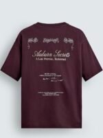 Zara men's maroon cotton round neck T-shirt features a small white printed slogan "A Forbidden Love, Rekindled." on the left chest. - Image 2