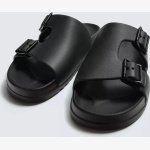Zara Double-Strap Rubberised Sandals in black. - Image 3