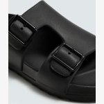 Zara Double-Strap Rubberised Sandals in black. - Image 2