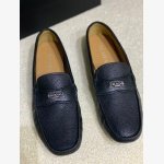 Prada black Pebbled Leather Loafers featuring a brand signature logo on gunmetal-tone hardware. - Image 4