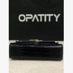 black crocodile-embossed handbag from the brand JW PEI It features a classic structured silhouette with a croc-embossed texture and sleek gold-tone hardware. - Image 3