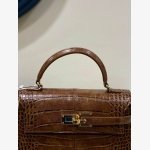 ELISE LARGE CROC - EMBOSSED TOP HANDLE BAG- CHESTNUT BROWN - Image 2