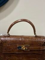 ELISE LARGE CROC - EMBOSSED TOP HANDLE BAG- CHESTNUT BROWN - Image 2
