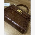 ELISE LARGE CROC - EMBOSSED TOP HANDLE BAG- CHESTNUT BROWN - Image 5
