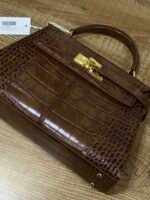 ELISE LARGE CROC - EMBOSSED TOP HANDLE BAG- CHESTNUT BROWN - Image 5