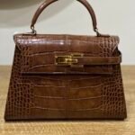 ELISE LARGE CROC - EMBOSSED TOP HANDLE BAG- CHESTNUT BROWN