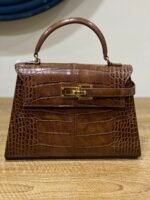 ELISE LARGE CROC - EMBOSSED TOP HANDLE BAG- CHESTNUT BROWN