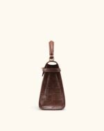 ELISE LARGE CROC - EMBOSSED TOP HANDLE BAG- CHESTNUT BROWN - Image 6