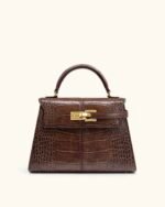 ELISE LARGE CROC - EMBOSSED TOP HANDLE BAG- CHESTNUT BROWN - Image 4
