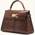 ELISE LARGE CROC - EMBOSSED TOP HANDLE BAG- CHESTNUT BROWN - Image 3