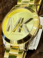 MICHAEL KORS SLIM RUNWAY THREE-HAND GOLD-TONE STAINLESS STEEL WATCH - Image 4