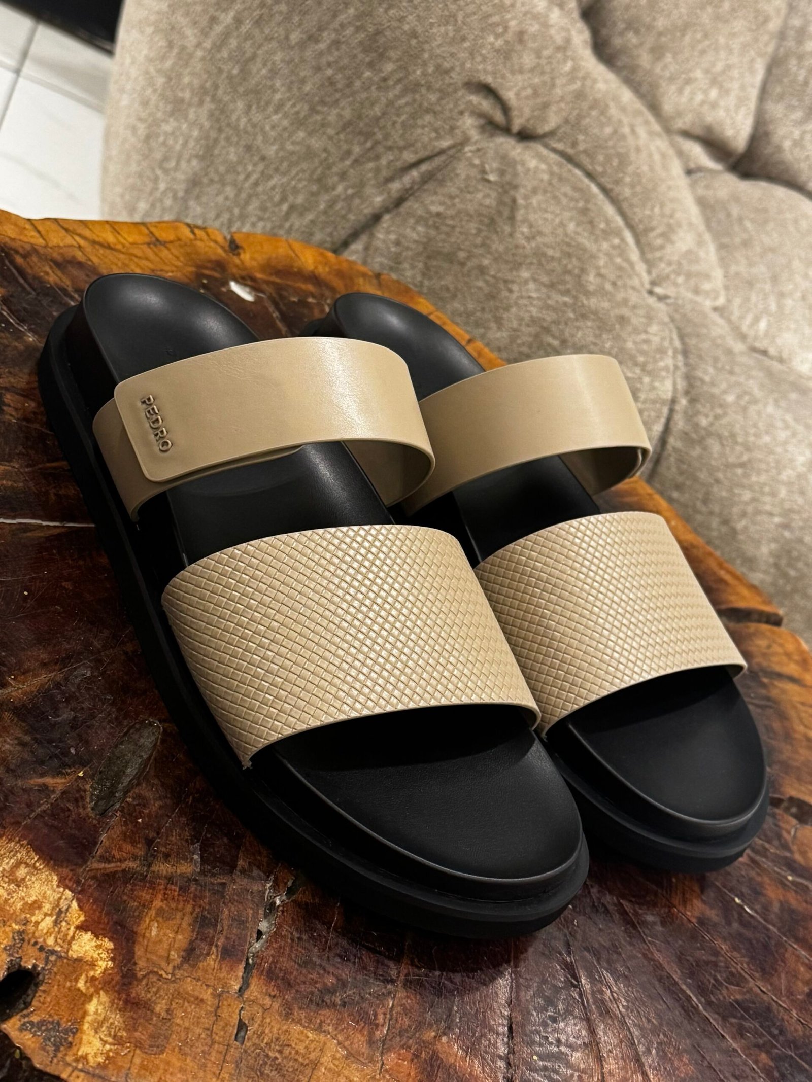 img_1065 EMBOSSED SLIDE SANDALS - Image 1
