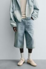 ZARA-VINTAGE-EFFECT BAGGY FIT DENIM BERMUDA SHORTS - Image 3