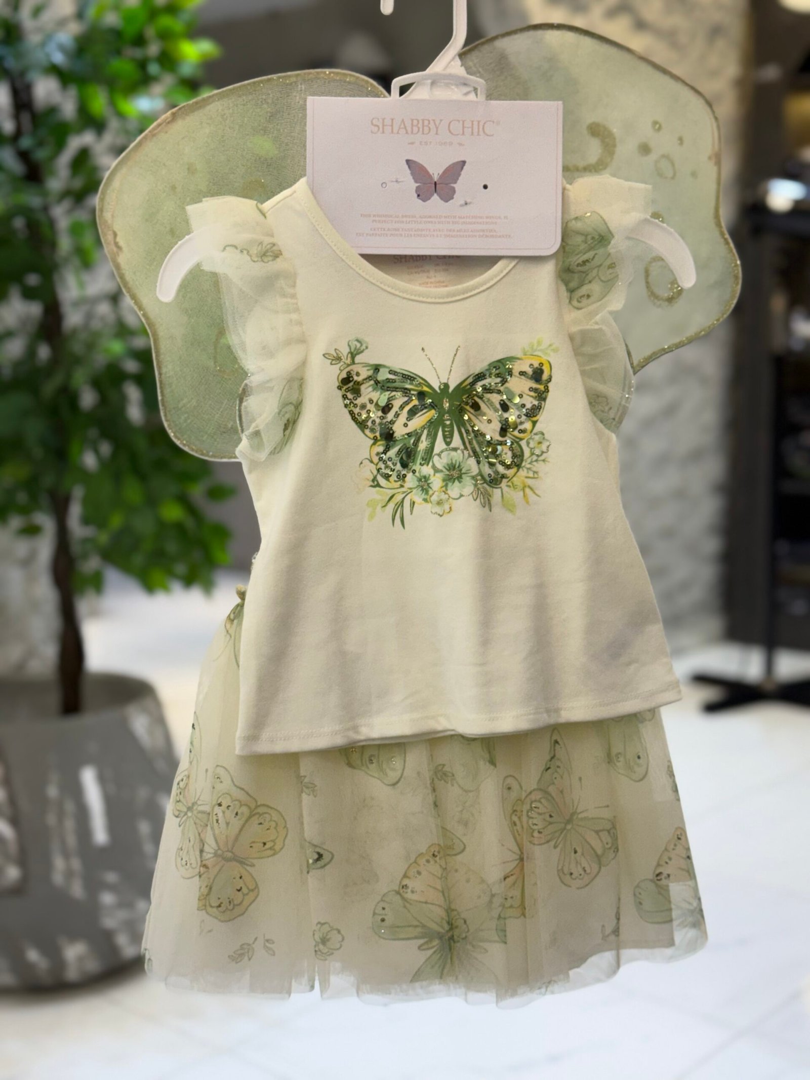 img_1114-5 Toddler Girl Green Butterfly 3PC Dress & Wings Set - Image 1