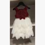 American Princess Burgundy and White Lace Tulle Bow Party Dress
