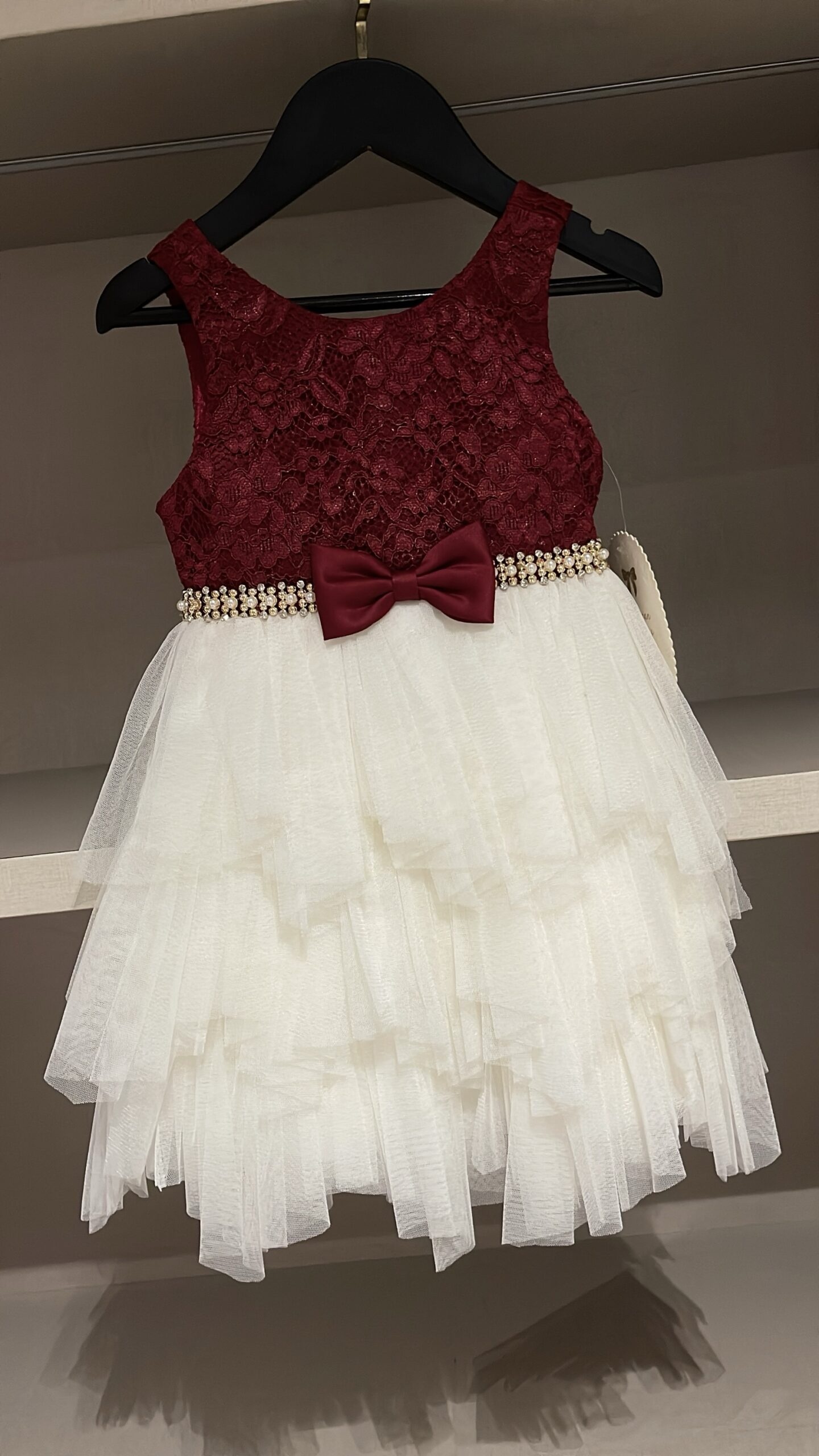 img_4792 American Princess Burgundy and White Lace Tulle Bow Party Dress - Image 1