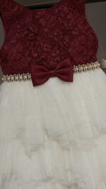 American Princess Burgundy and White Lace Tulle Bow Party Dress - Image 4