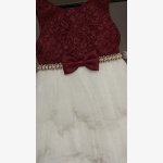 American Princess Burgundy and White Lace Tulle Bow Party Dress - Image 4