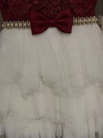 American Princess Burgundy and White Lace Tulle Bow Party Dress - Image 3