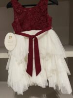 American Princess Burgundy and White Lace Tulle Bow Party Dress - Image 5