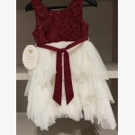 American Princess Burgundy and White Lace Tulle Bow Party Dress - Image 5
