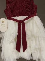 American Princess Burgundy and White Lace Tulle Bow Party Dress - Image 2