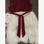 American Princess Burgundy and White Lace Tulle Bow Party Dress - Image 2