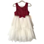 American Princess Burgundy and White Lace Tulle Bow Party Dress - Image 6