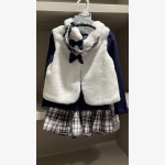 Tahari: Kids Girls Plaid Skirt, Navy Top & Faux Fur Vest 5PC Set - Image 2