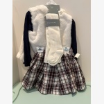 Tahari: Kids Girls Plaid Skirt, Navy Top & Faux Fur Vest 5PC Set - Image 3