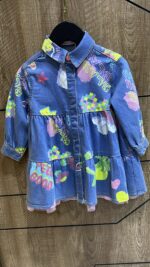Billieblush: Girls Blue Printed Cotton Chambray Tiered Dress - Image 2
