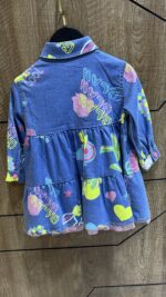Billieblush: Girls Blue Printed Cotton Chambray Tiered Dress - Image 3
