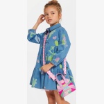 Billieblush: Girls Blue Printed Cotton Chambray Tiered Dress