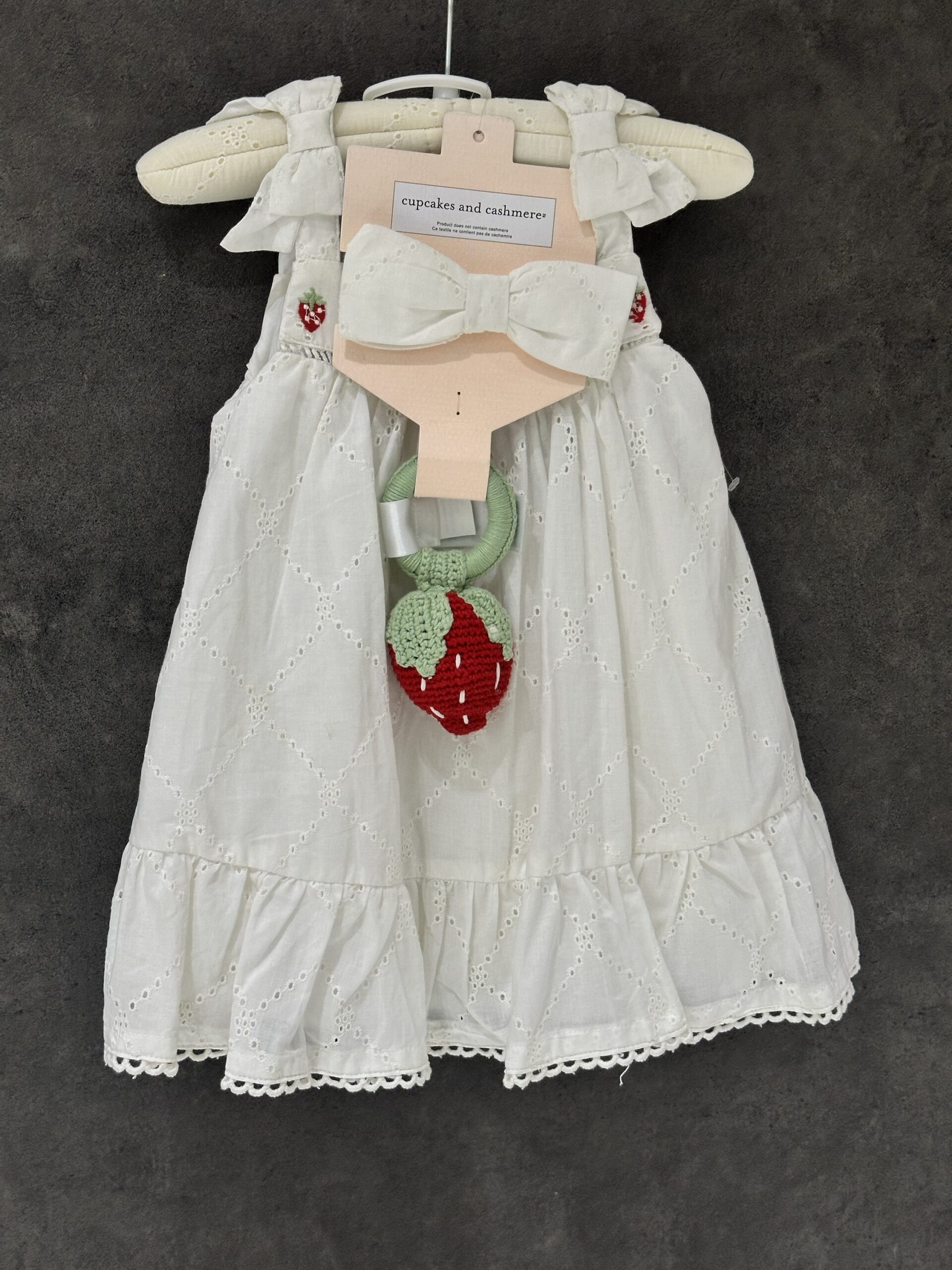 img_8642-2 Baby Girl White Eyelet Strawberry Dress Set - Image 1