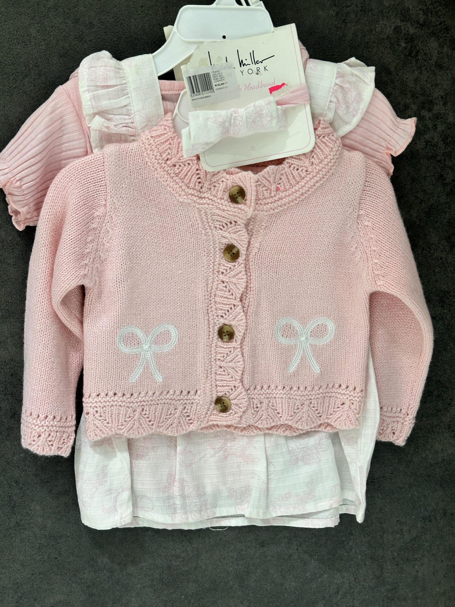 img_8656-2 Baby Girl's Pink Bow Crochet Cardigan. - Image 1