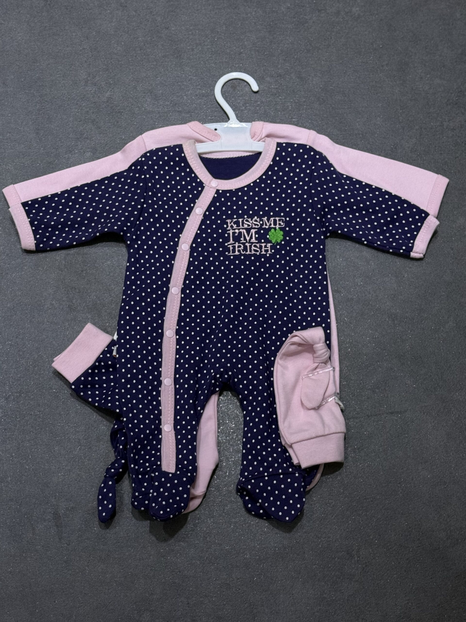 img_3462-2 Kiss Me I'm Irish Baby Sleepsuit Set - Image 1