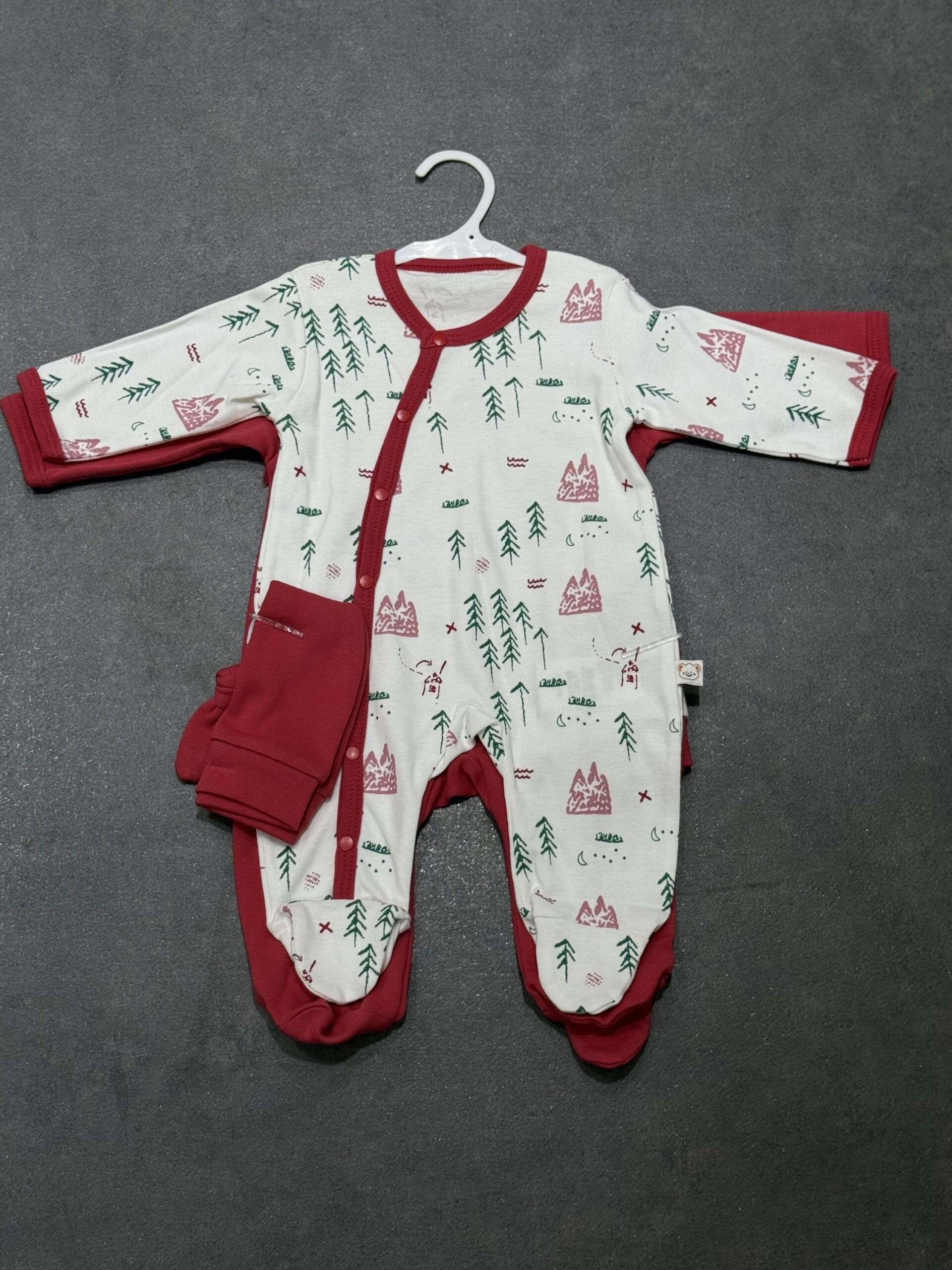 img_3468 Festive Mountain & Pine Tree Baby Sleepsuit Set - Image 1