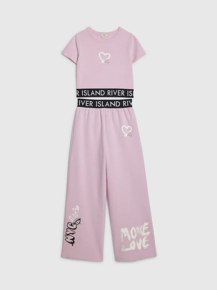 img_8996 Girls Pink Graffiti Top & Trousers Set - Image 1