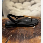 ELVIA BLACK LEATHER THONG SANDAL - Image 2