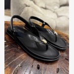 ELVIA BLACK LEATHER THONG SANDAL