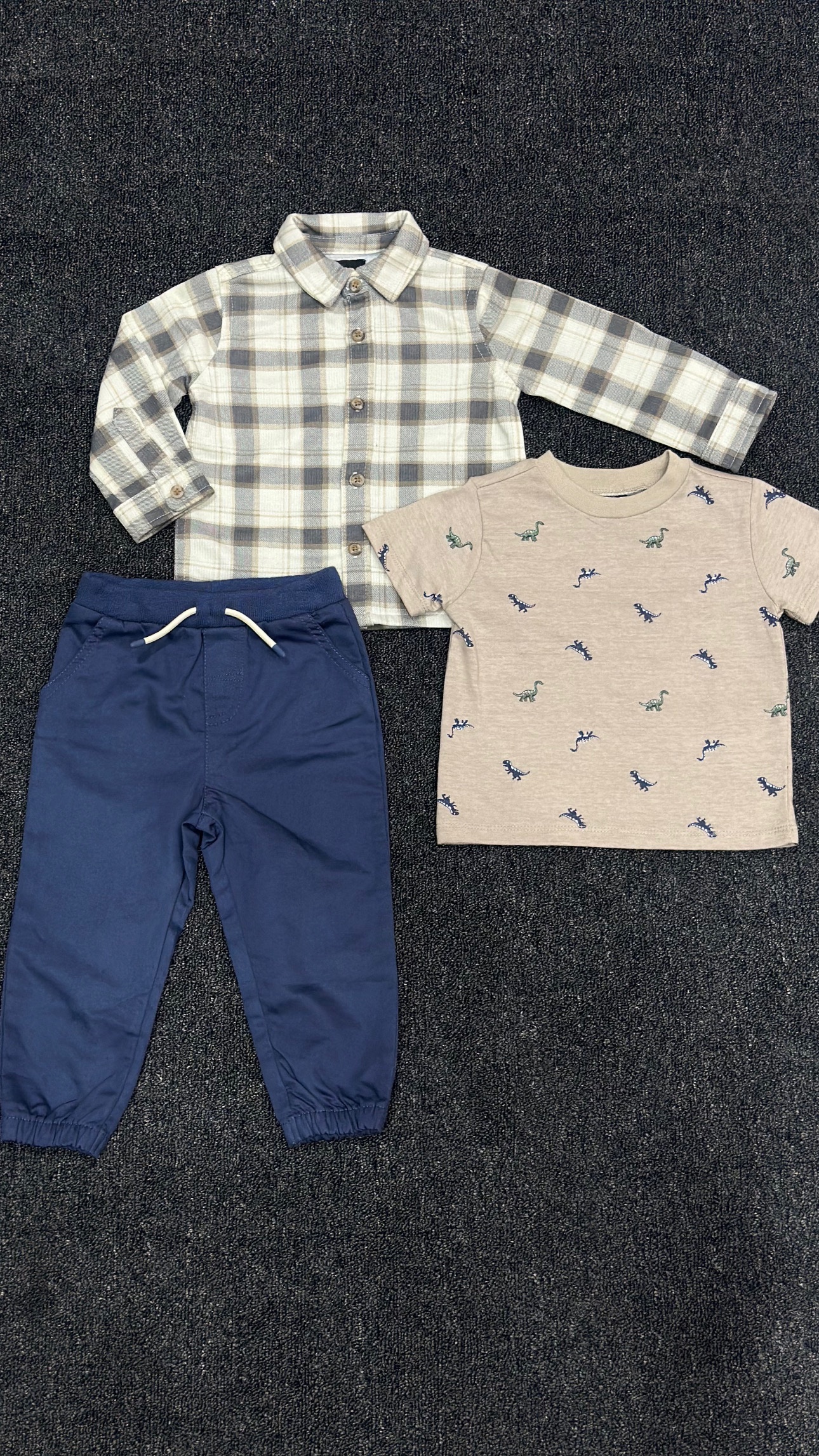 1d8c351c-6305-4b72-aa99-a71e0d9873f3 Toddler Boys' 3-Piece Dinosaur Print & Plaid Flannel Jogger Set - Image 1