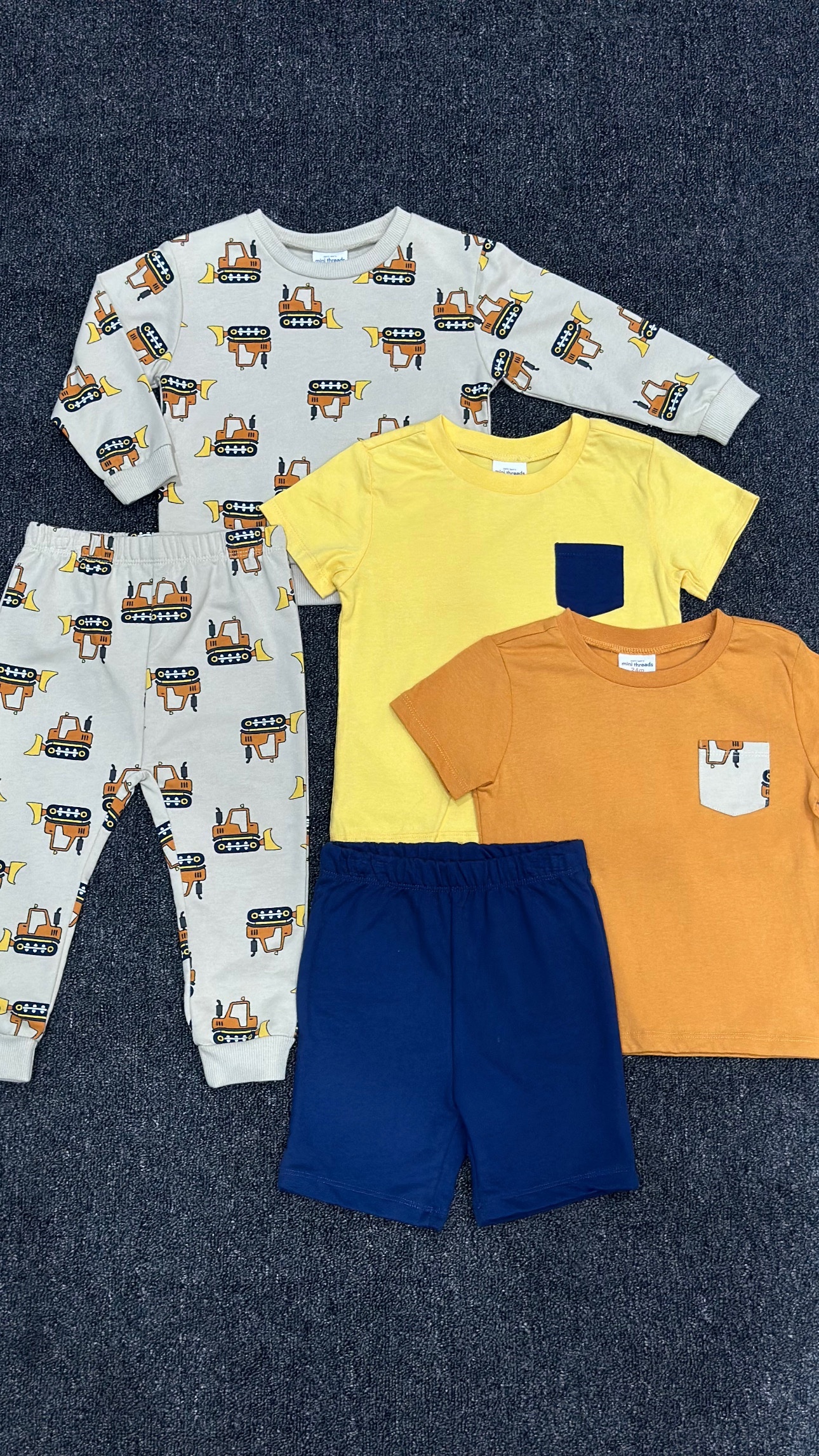 40072e51-ab7e-4a54-bad8-c00fd486bf43 Mini Threads Baby Construction Truck Long-Sleeve & Short-Sleeve 4-Piece Set - Image 1
