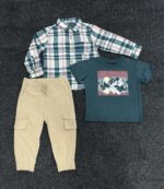 3 Piece Boys Button Down Shirt, Crewneck Graphic Tee and Jogger Pants